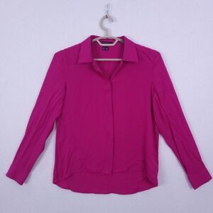 Theory Blouse Womens M Shirt Pink 100% Silk Hidden Button Long Sleeve Collared